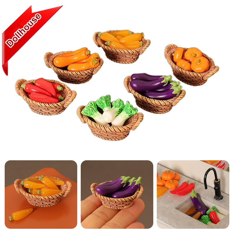 Play Kitchen Set - 1/12 Dollhouse Simulation Vegetable Basket Set
